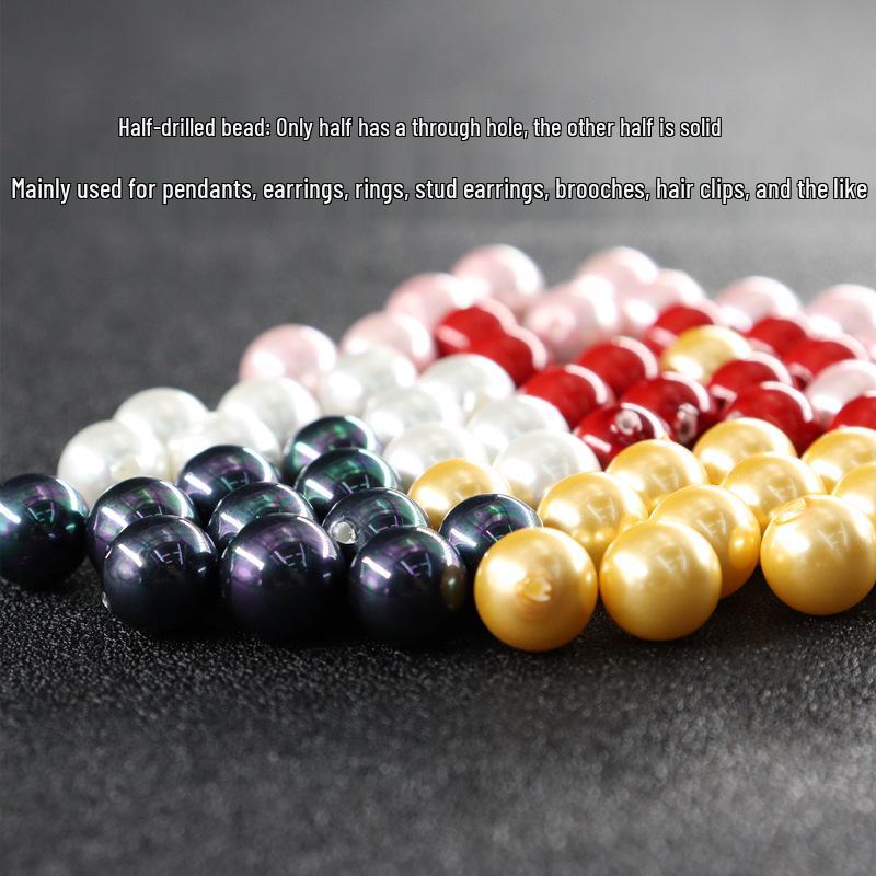 Half-drilled Round Shell Pearl Beads for DIY Jewelry: Earrings, Ornaments, Rings, Semi-finished Products, Buttons
