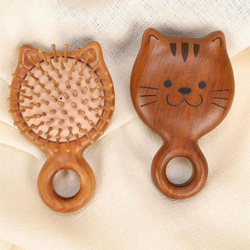 Portable Cat Air Cushion Massage Comb Sandalwood Air Cushion Comb Cute Kitten Air Bag Combs Hair Styling Ring Scalp Massage Comb