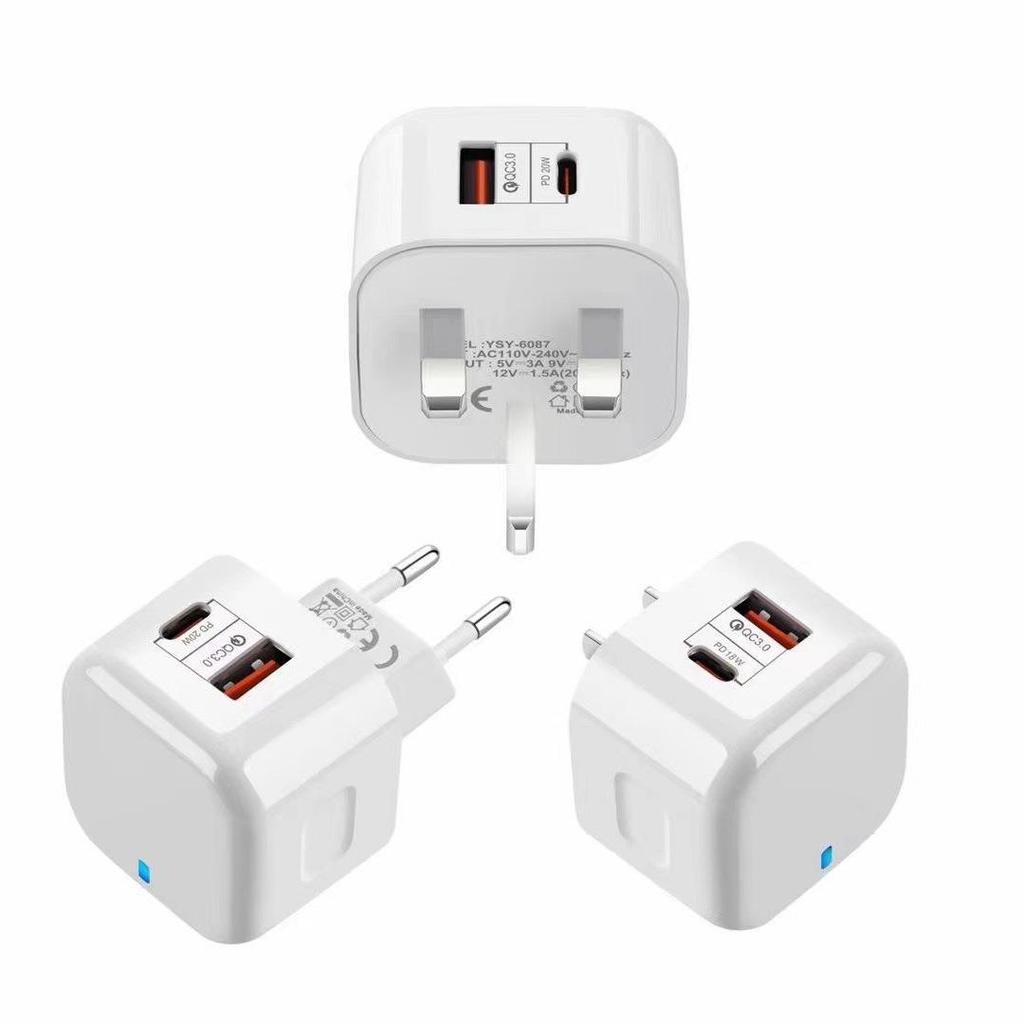 PD 20W Dual Port Charger: USB-C & USB, EU/US Standard