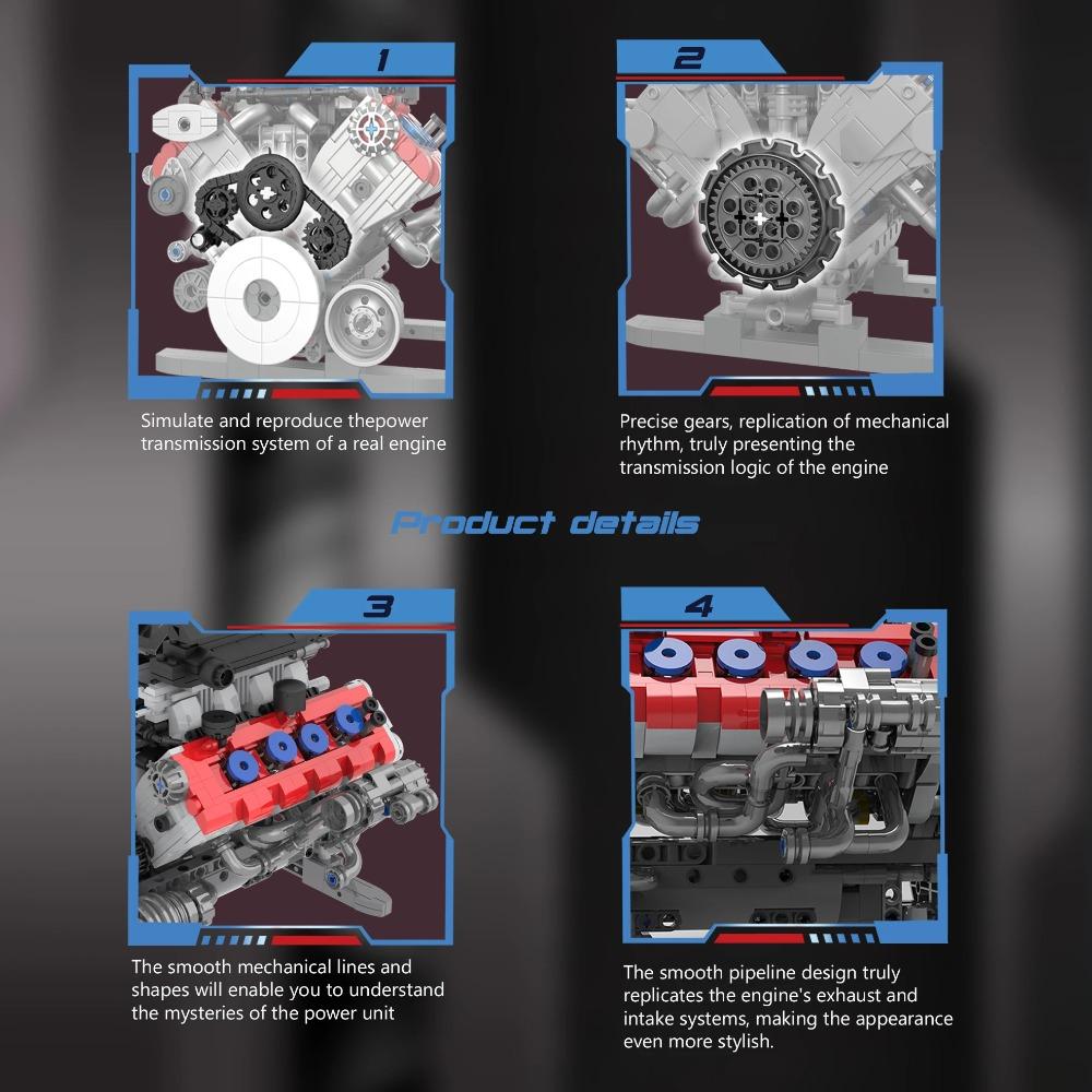 1189PCS V8 Engine Building Blocks Technology Bricks Internal Combustion Engine Model Desktop Ornaments Kids Toys Holiday Gifts