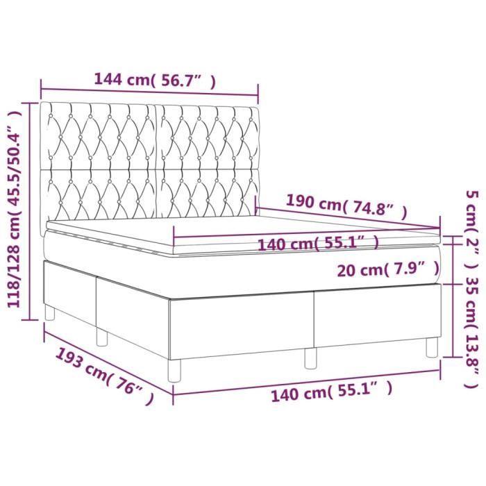 3142010 vidaXL Lit à sommier tapissier avec matelas Gris foncé 140x190cm Tissu