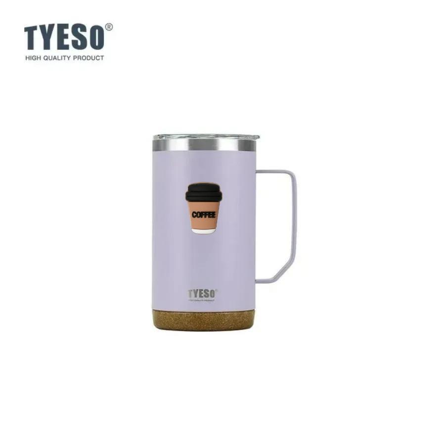 Tyeso 710ml Thermoses Wood Grain Base Desktop Office Large Capacity Covered Drinking Cup Stylish Functional for Home Work with Coffee Sticker