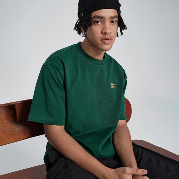 Reebok Sports Lifestyle Series Solid Color Casual Round Neck Short Sleeve T-Shirt Unisex Tops Green 24SRM421UGL1