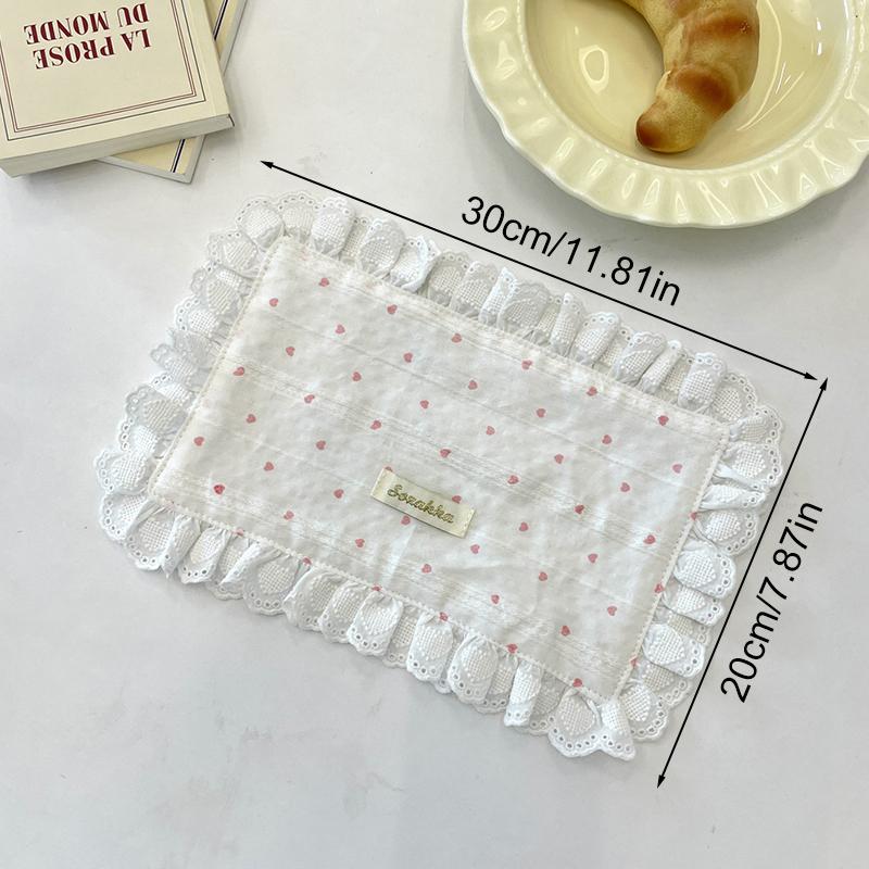1Pc Placemat Rural Style Love Pattern Fresh Sweet Fabric Art Photography Props Coaster Originality Lace Trimmings Home Decor