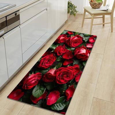 1 Stück Katze Rosenmuster Fußmatte Modern Küche Polyester Teppich Rutschfest Bunt Innen Teppich, Für Zuhause Badezimmer Schlafzimmer Wohnzimmer Dekor