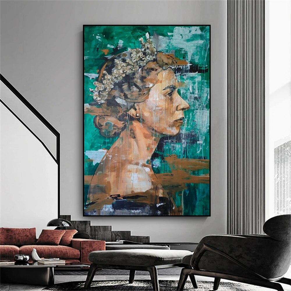 Graffiti Art Poster Queen Elizabeth II Portrait Prints Canvas Painting Pop Street Art Wall Art Bedroom Living Room Decoration
