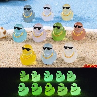 10Pcs Luminous Mini Ducks Tiny Ducklings Figures Glow In Dark Small Ducks For Moss Microlandscape Miniatures Garden Decor