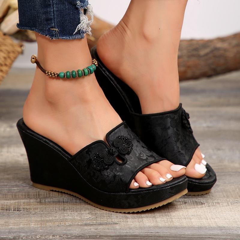 

Round Head Wedge with Fish Mouth Simple Thick Sole Women s Shoes Summer New Fashion Comfortable Casual Sexy Elegant Slippers 35 чорний