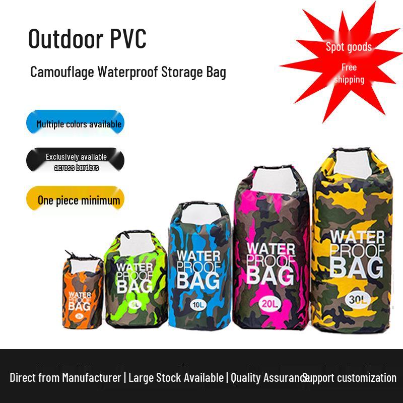 Portable Waterproof Camouflage PVC Bag for Camping and Rafting - Multi-functional and Foldable