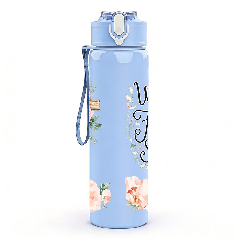 1PC Cross Rose Faith Christian Quote Print 750ml Color Plastic Sports Water Bottle Leakproof Flip Straw Lid Suitable for Sports Office Home Use