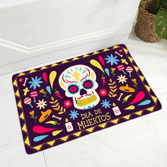 Cartoon Mexico Day of The Dead Entrance Doormat Home Decor Sugar Skulls Kitchen Hallway Rugs Bathroom Non-slip Floor Mat