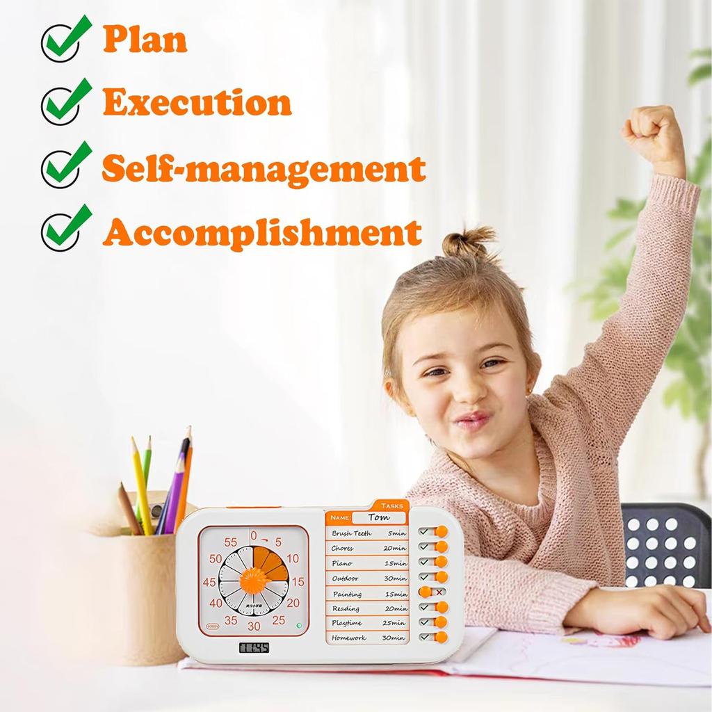 Chargeable Task Timer, to-do List with Visual Timer for Adults and Students, Daily Chore Board for Kids, 60-Minute Visual Timer for Classroom, Office