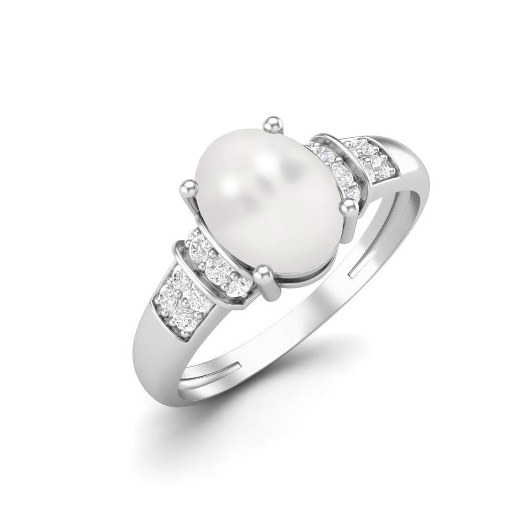 925 Sterling Silver 1.66 Ct Oval Cut Pearl Engagement Women Ring