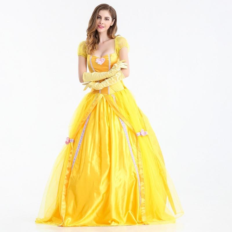 Halloween Princess Dress Yellow Fairy Dress European Retro Court Dress Fairy Tale Themed Costume, Bell Princess Dress