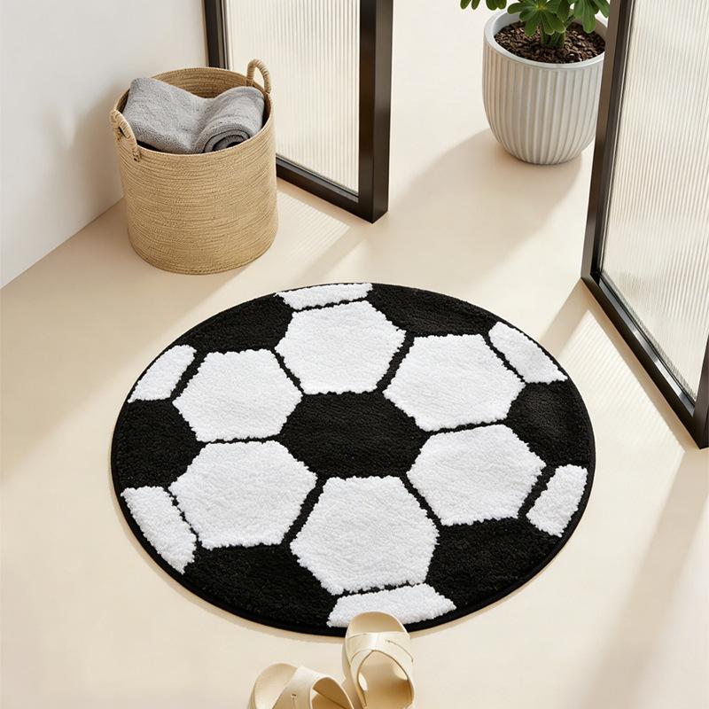 1pcs Round Football Entrance Mat Home Decorative Carpet Bathroom Absorbent Anti Slip Pad Machine Washable Multi-scenario Application Floor Mats Round 60x60cm чёрный