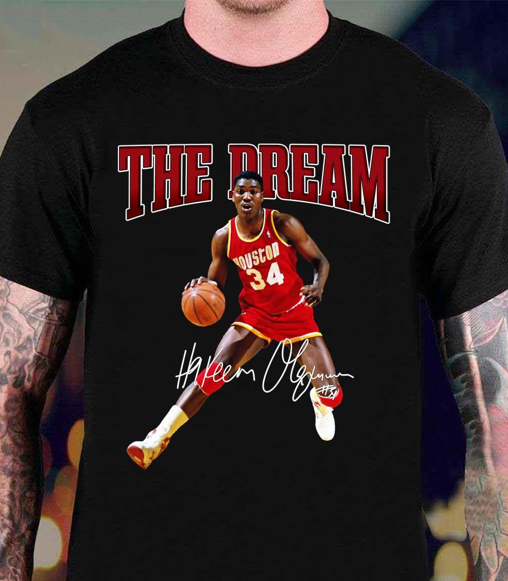 NEW Hakeem Olajuwon dream signed black T-Shirt Mens Womens Tees Top short sleeve JJ4206 S