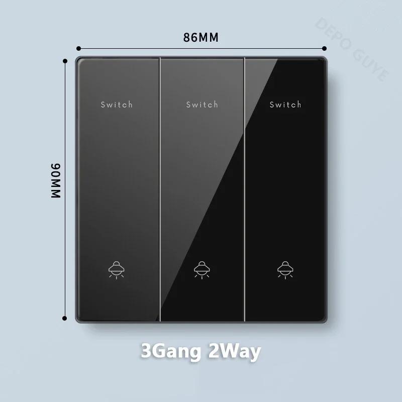 UK Standard 20W Type-C Quick Charge Socket Universal Wall 2Way Light Switch,Black Tempered Glass Double 3pin USB Power Outlet