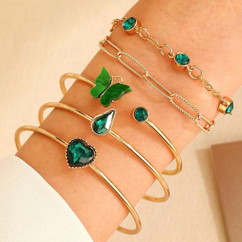 Punk Hip-Hop Alloy Bracelet Set - 4 Piece European & American Style