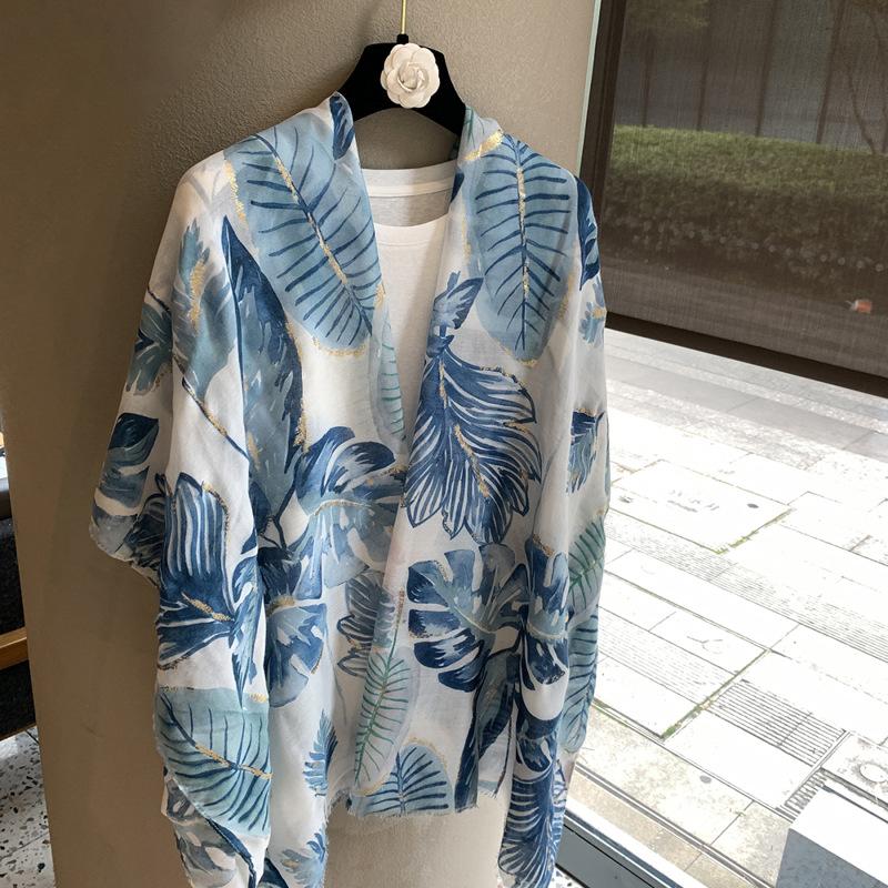 Summer Ethnic Style Big Shawl Dual-Purpose Silk Scarf Bronzing Fashion Versatile Ginkgo Biloba Fresh Wind Multi-Functional Shawl