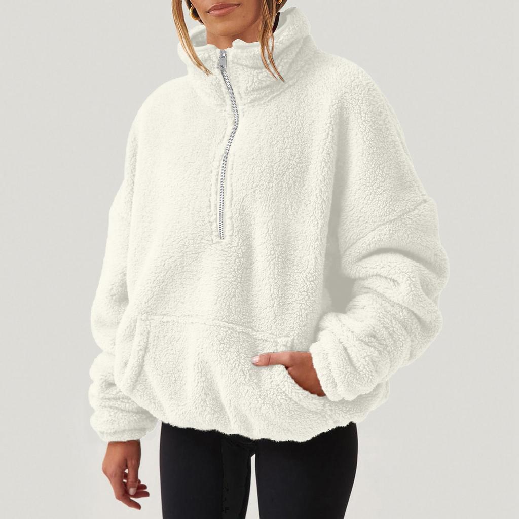 Women's Plush Sweatshirt Womens Fashion Casual Long Sleeve Pocket Drawstring Hooded Zipper Thick Pullover Sweatshirt