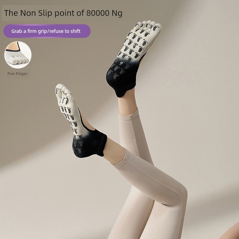 

Gradient Yoga Socks Pilates Socks Women Spring Summer Professional Five-Finger Non-Slip Socks Fitness Socks Thin Indoor Accessible Luxury white and black