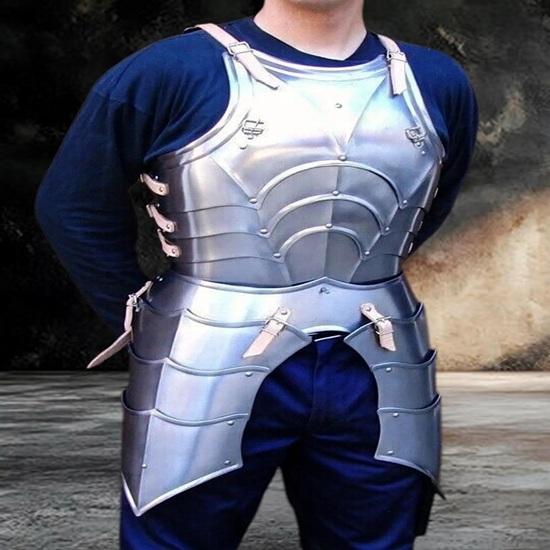 Středověká sada polovičního brnění 18GA ocelový kyrys, nárameníky a rukavice LARP, bojová rekonstrukce dárek
