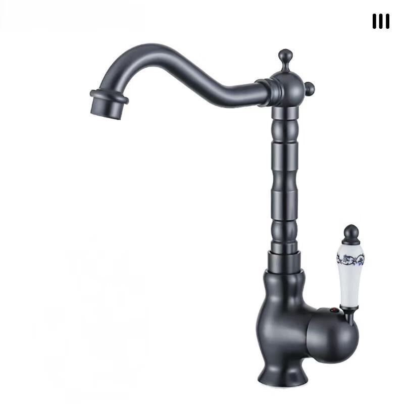 

TLXT Black Basin Faucet with Floral Ceramic Handle