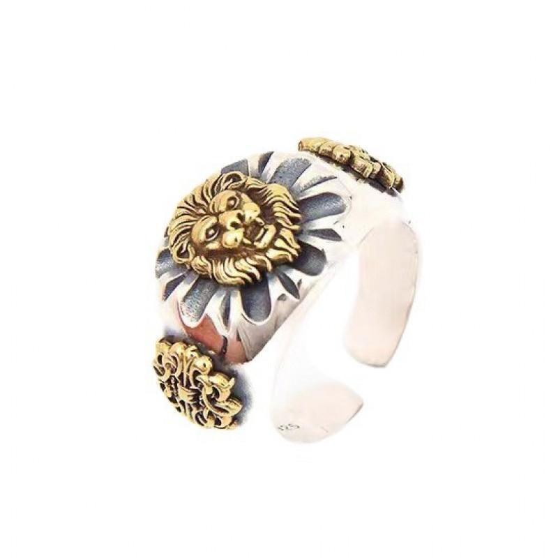 Vintage Lion Head Ring Men Women Adjustable Sterling Statement Retro Animal Jewelry
