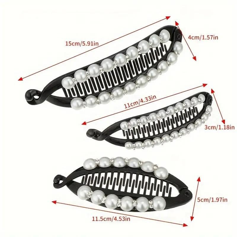 Fashion Pearl Rhinestone Banana Hair Clip Bling Decor Hair Barrettes for Girls Birthday Gift Daily Outing Hair Accessories