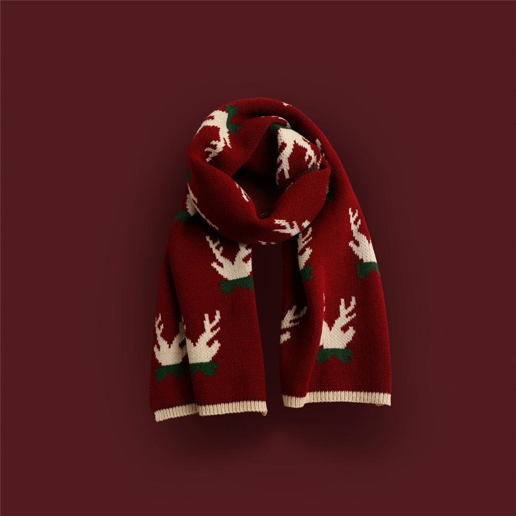 Christmas Knitted Scarf Women's Autumn and Winter New Korean Version Double-sided Thickened Versatile Cute Snowflake Student Gift Tide