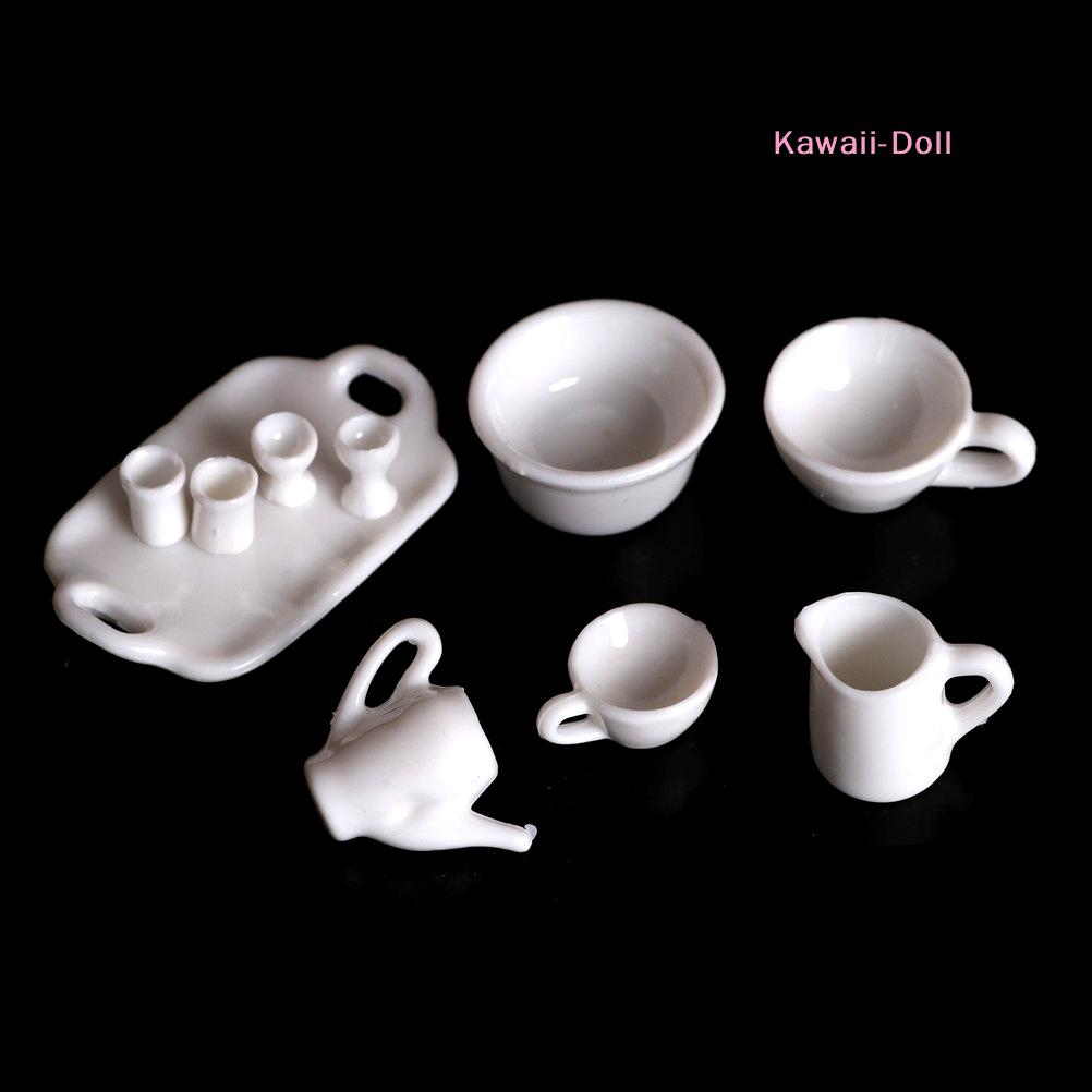 10Pcs Mini Ware Tea Set Dollhouse Miniature Dining Ware Tea Set Dish Cup Plate