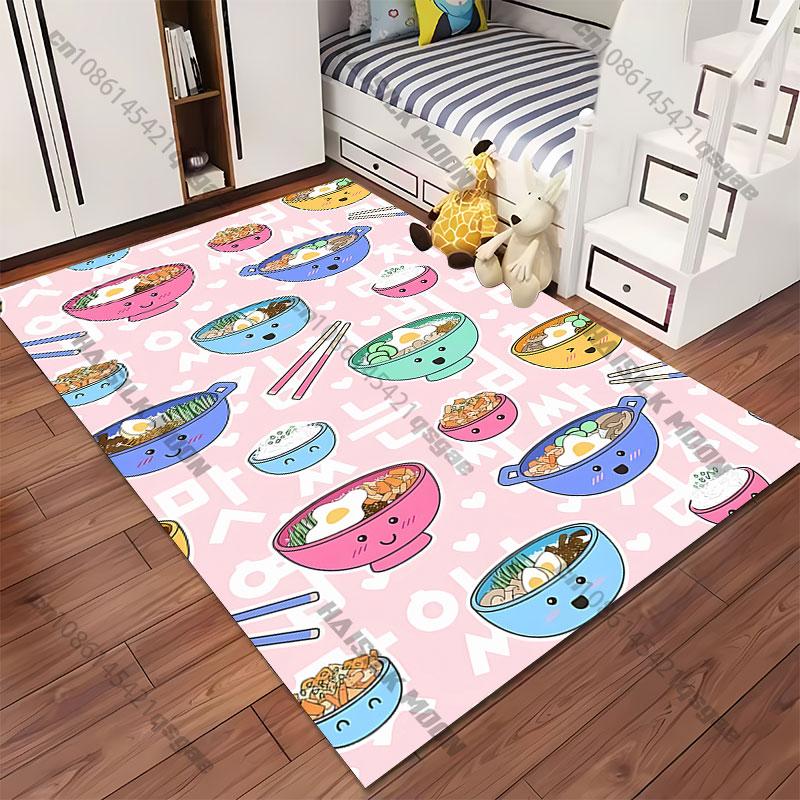 Cute Food Bowls Pattern Carpet Yoga Living Room Room Decor Children's Crawling Mat Doormat Area Rug Games Mat