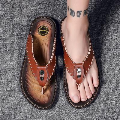 Herre Sommer Flip-flops Luksus Skinn Avslappede Barfot Sko For Menn Komfortable Mote Strand Utendørs Gåsko Tøfler Fottøy