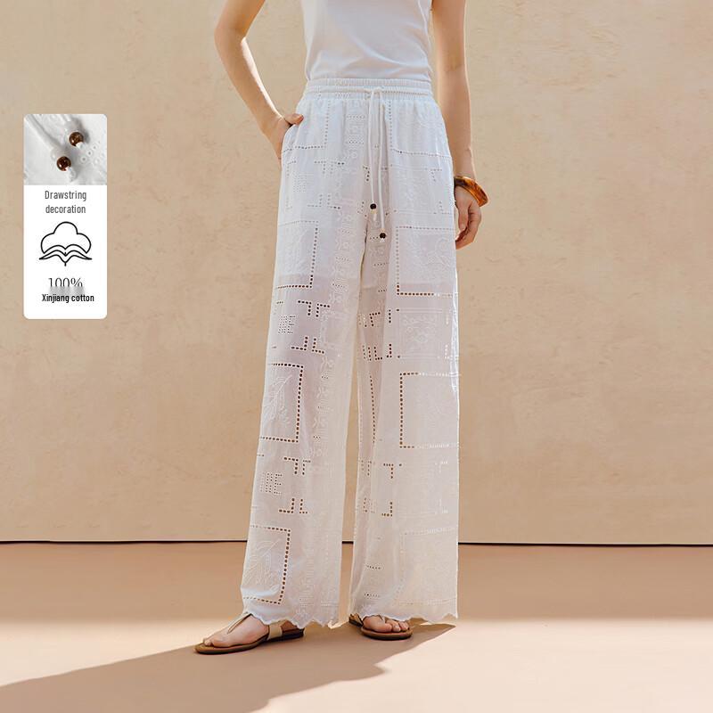 

INMAN Women s 100% Cotton Embroidered Lace Trim Casual Pants M