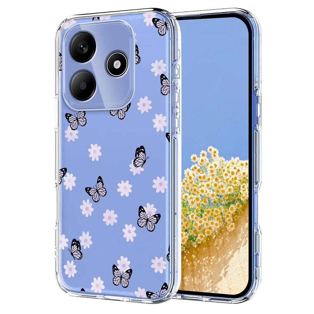 Für Xiaomi Redmi Note 14 4G (163,25 x 76,55 x 8,16 mm) Hülle Schmetterling Blumenmuster Druck TPU Handy Rückseite