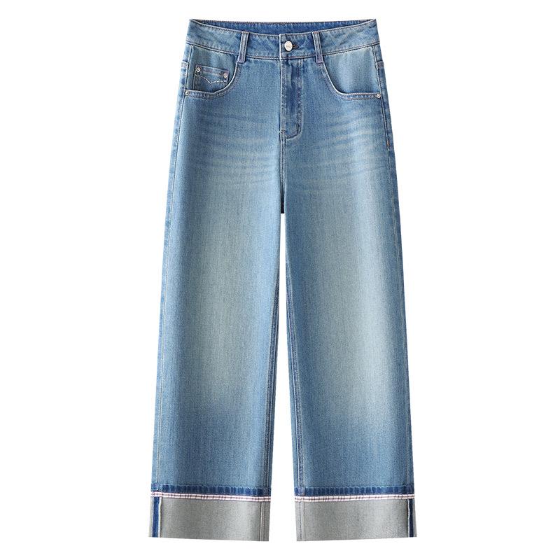 

Женские укороченные джинсы с высокой посадкой и широкими штанинами светлого цвета - издание Весна 2025 XL