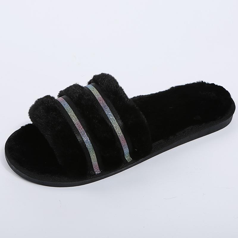 Fashion 2025 Fashion Thicken Furry Slippers for Women House Flat Comfort Slippers Woman Winter Non Slip Wear-Resistant Sandals Female