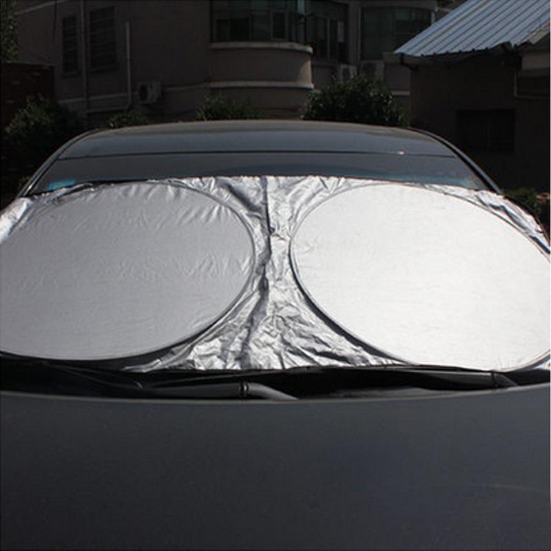 Car Sunshade: Multi-functional Heat Insulation & Storage Silver-Coated Curtain with Double Ring Design for Sun Protection.