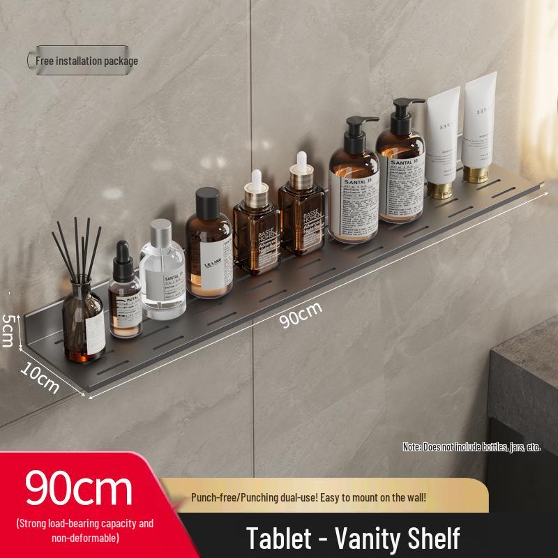 Wall-Mounted No-Drill Bathroom Vanity Shelf with Space for Faucet and Mirror