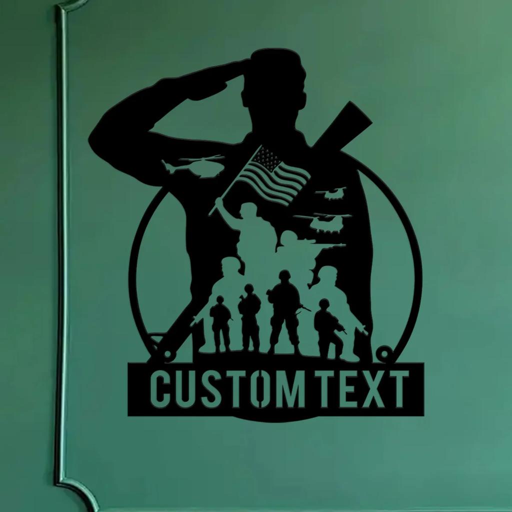 Custom Soldier Silhouette Metal Wall Art Sign, Personalized Military Gift for Army Police, USA Retro Tin Sign