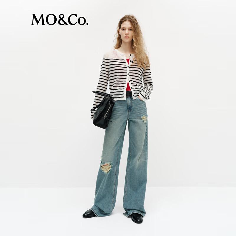 

MO&Co. Весенний полосатый кардиган из вязаного трикотажа со смесовой шерстью, 2025 L (170)