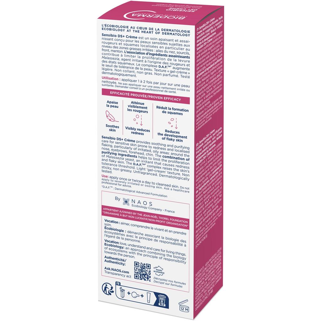 Bioderma Sensibio DS+ Soothing Cream 40ml for Irritated & Flaky Skin, French Pharmacy Skincare, Gentle Moisturizer