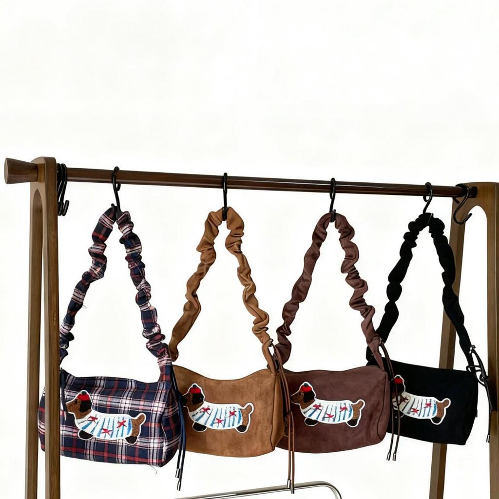 Cute Dachshund Cartoon Suede Shoulder Handbag - 2025 Niche Women's Underarm Square Bag