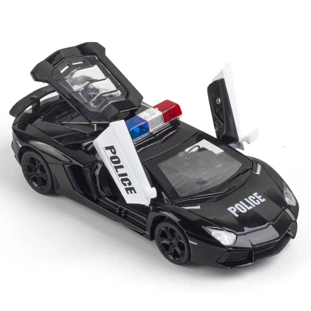 

1:32 Alloy LP740 Police Cars Model Diecast Toys 3 Doors Opened Vehicle Wheel Pull Back Rubber Tires Toy Car Boy Decoration Gifts чёрный