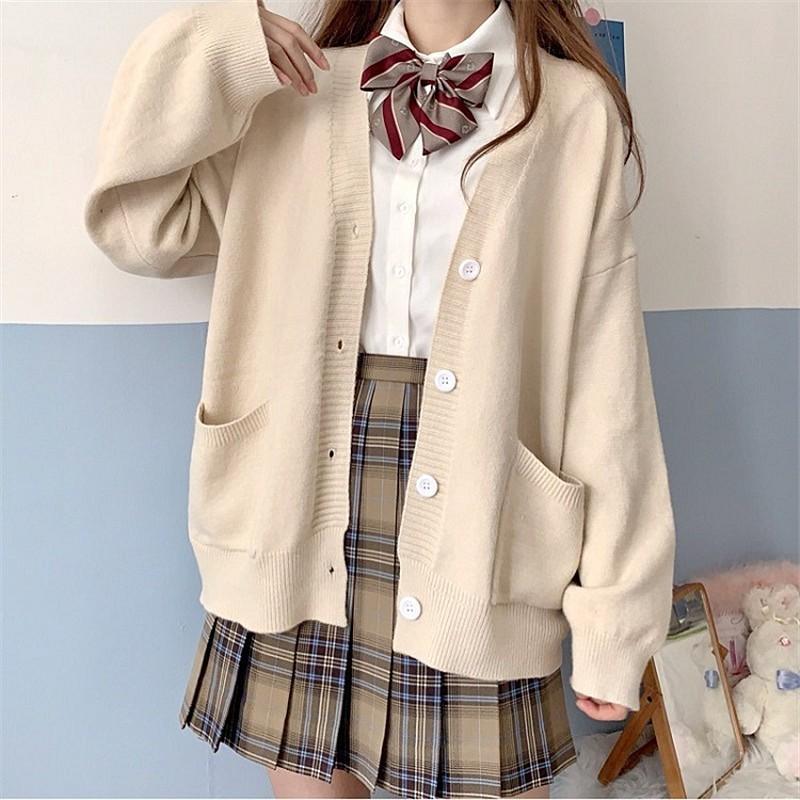 Knit Cardigan Long-sleeved Jk Women's Jacket College Style Sweet School Supply Fall and Winter Models Sweater Women