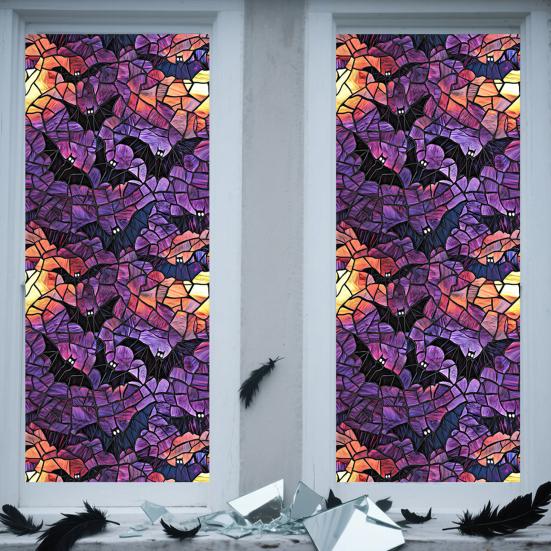 Halloweenská samolepka na okno ve stylu vitráže, nálepka s čarodějnicemi a netopýry, odnímatelná, dýně, duchové, statická samolepka na okno pro party dekoraci