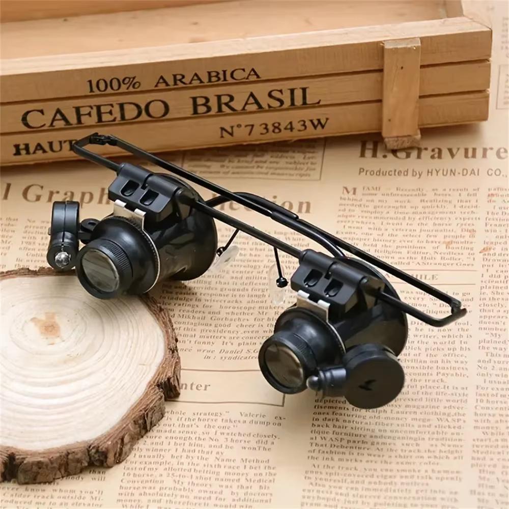 20X  Magnifier Glasses Double Headed LED Light Jewelry Appraisal Antique  High-power Head-mount Magnifying Glass