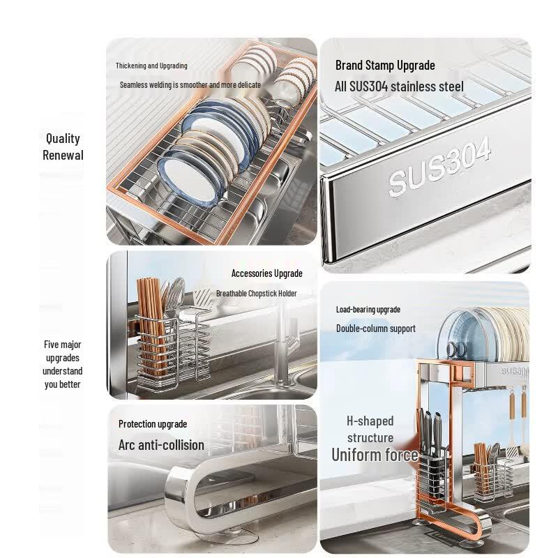 Multi-functional Stainless Steel Over-Sink Dish Rack
