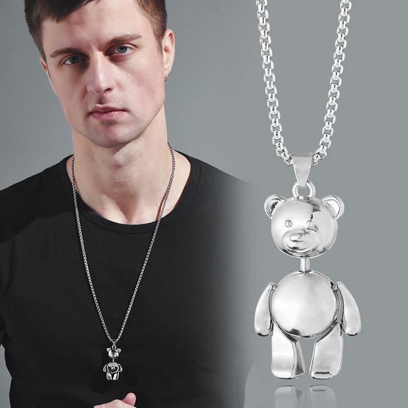 Trendy Vintage Teddy Bear Necklace In Durable Titanium Steel For Unisex Fashion Accessories
