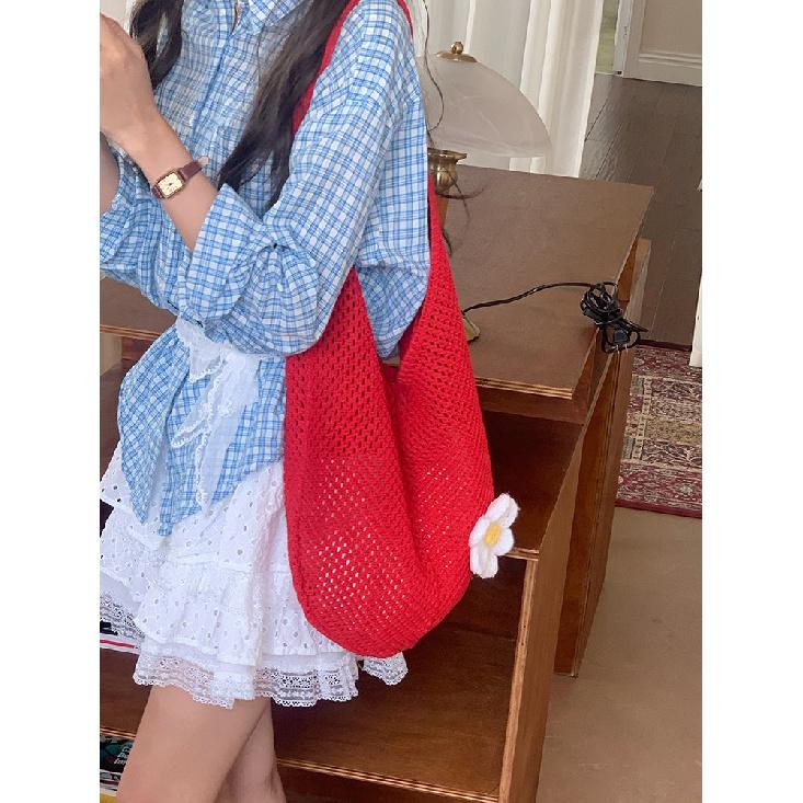 

Cross-Border Super Popular Stylish Vacation Beach Bag for Women 2025 New Fashionable Knitted Shoulder Bag Versatile червоний
